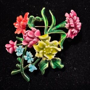Vintage Signed Bob Mackie Floral Enamel Gold Tone Brooch